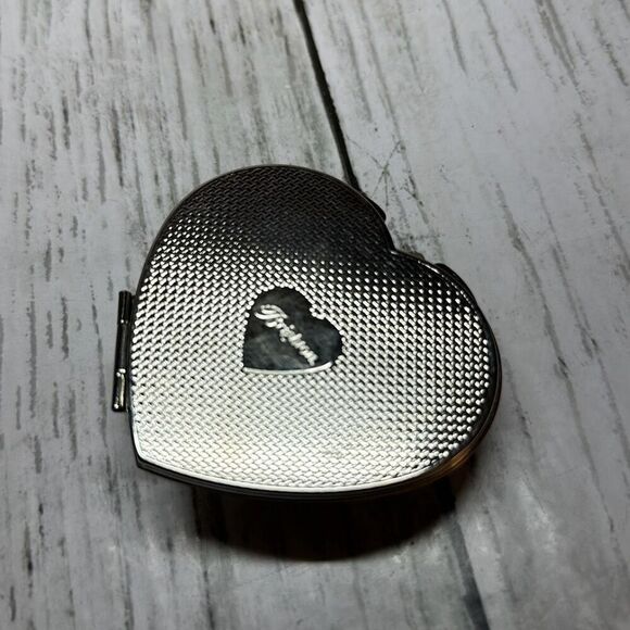 Brighton Compact Mirror Silver Heart with Flowers Beaded Faux Pearls - Picture 2 of 5